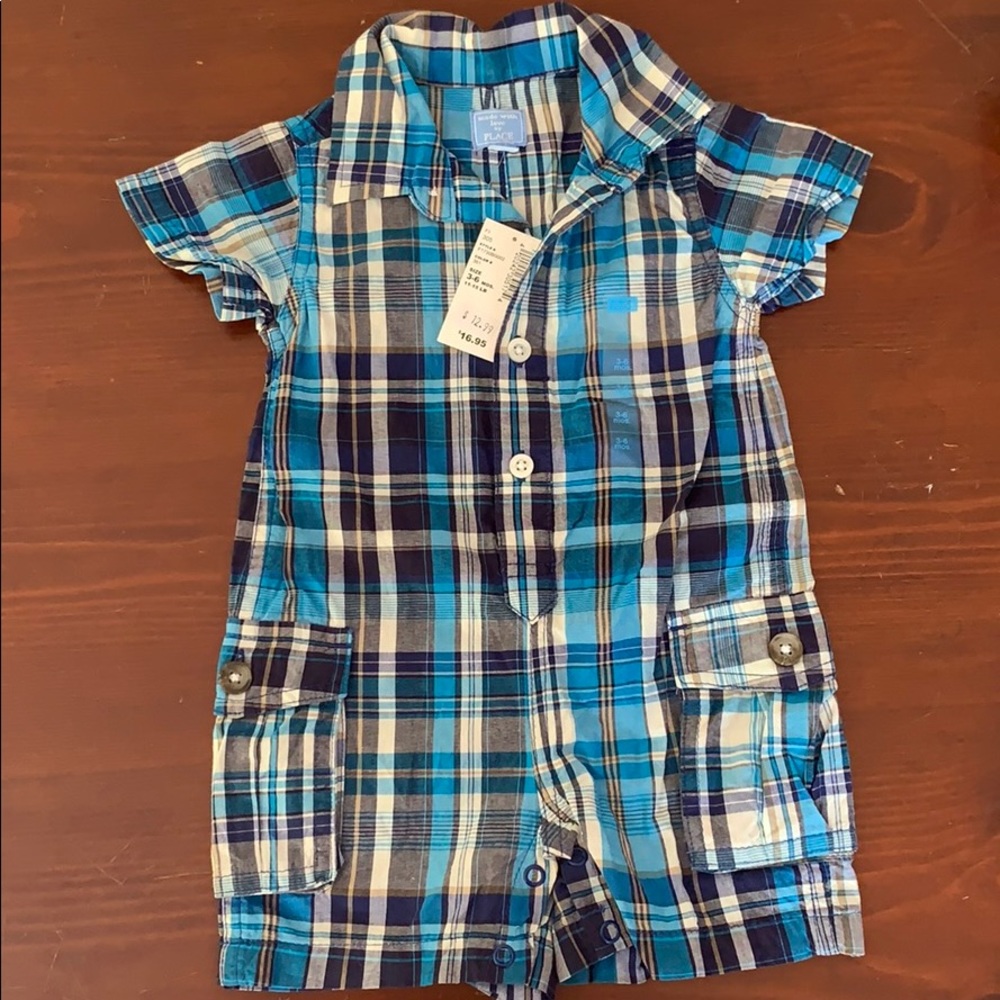 Boys one piece plaid short outfit